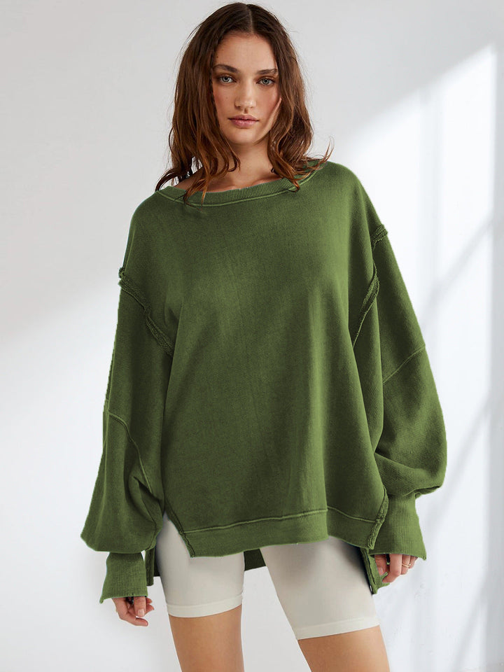 Yuvarlak Yaka Bol Kesim Yıpranmış Sweatshirt