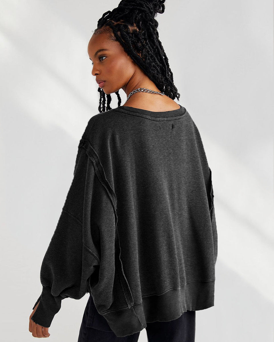 Yuvarlak Yaka Bol Kesim Yıpranmış Sweatshirt