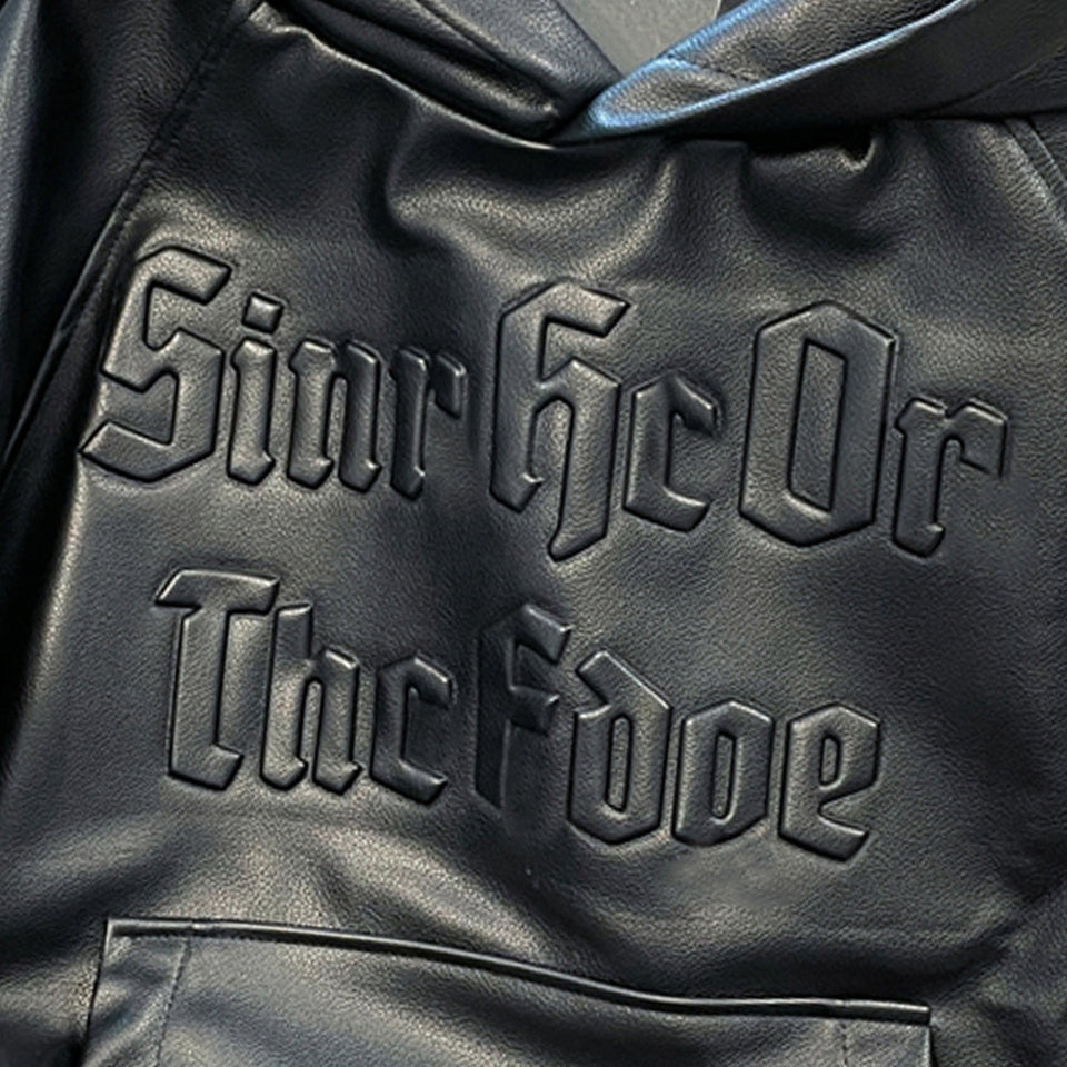 Şık Siyah PU Heykelsi Hoodie