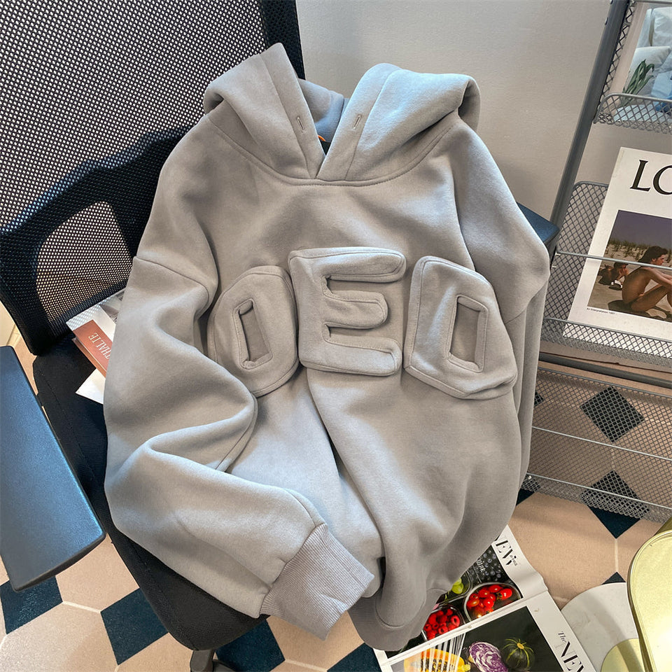 Oversize 3D Monogramlı Kapüşonlu Sweatshirt