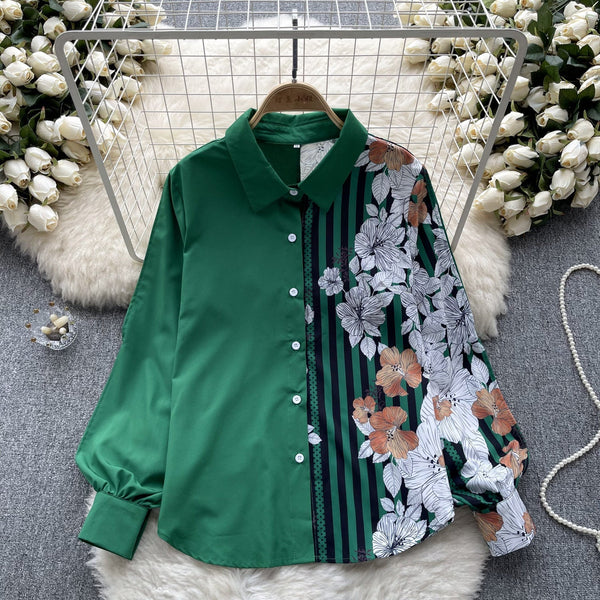 Çiçek Desenli Patcher Loose-fit Gömlek