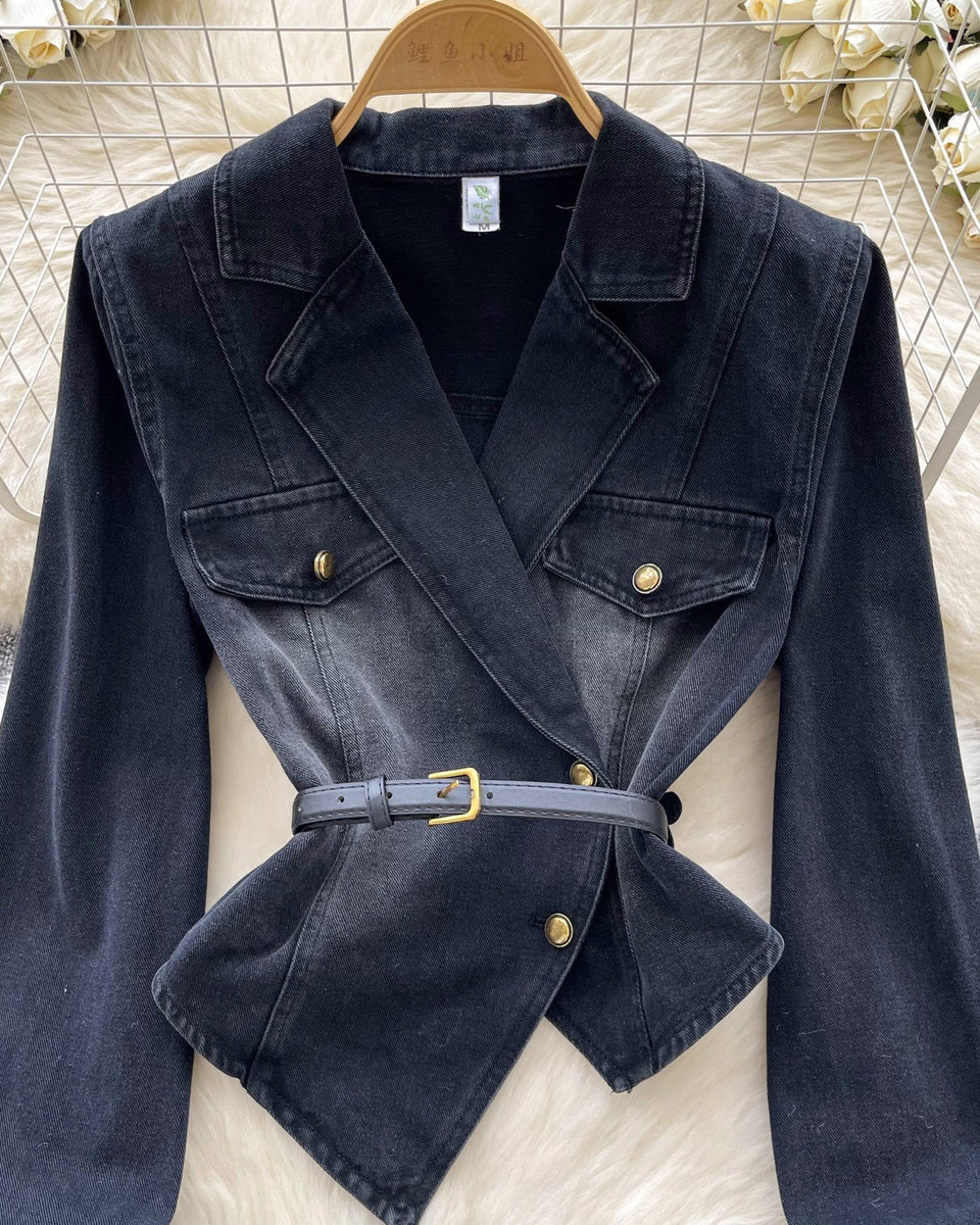 Düzensiz Tasarım Asimetrik Denim Gömlek