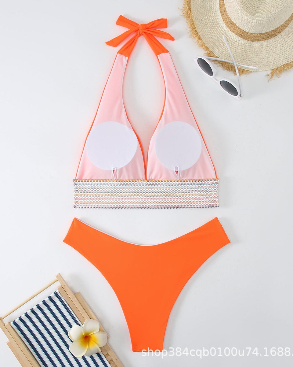 Sıkı Düz Renk Sırt Açık Bikini
