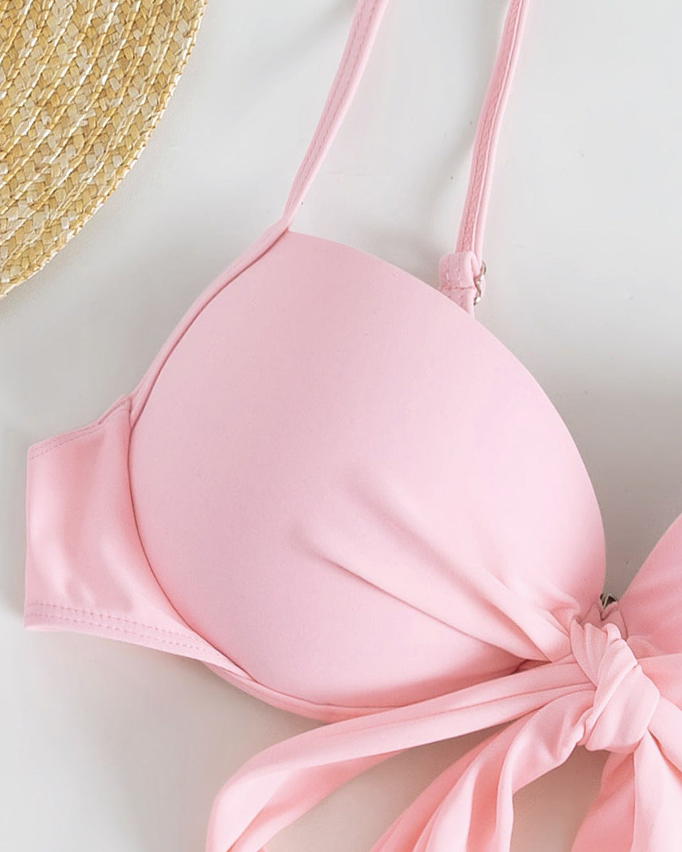 Düz Renk Üç Parça Yüksek Sarma Bikini