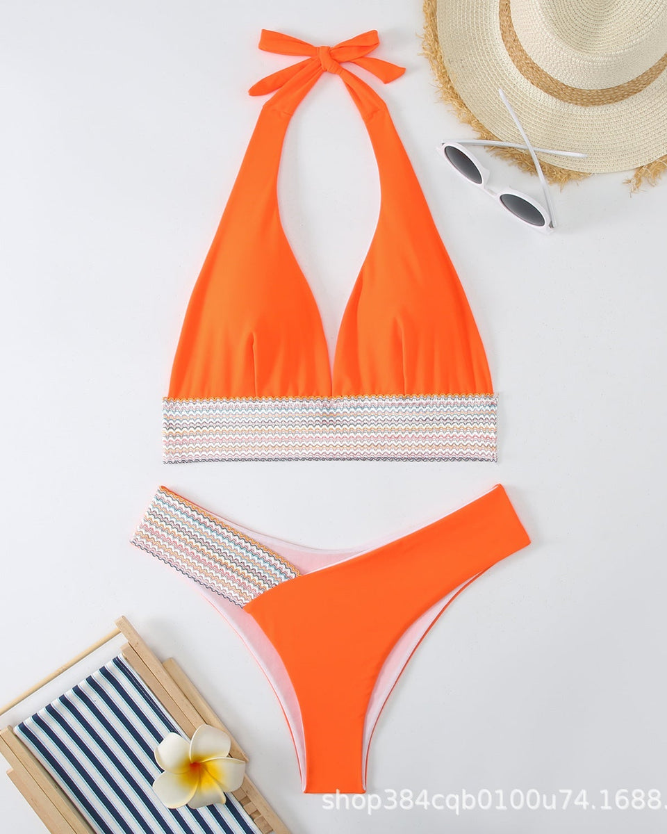 Sıkı Düz Renk Sırt Açık Bikini
