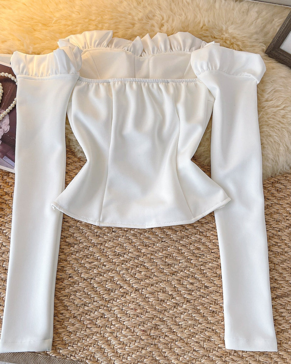 Niş Off-shoulder Rhinestone Düğmeli Üst
