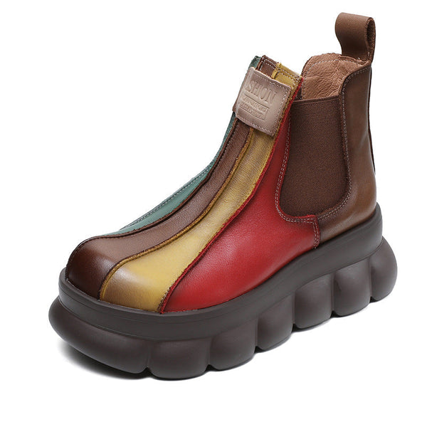 Kadınlar Platform Wedge Rainbow Yuvarlak Burun Üst Katman Botlar