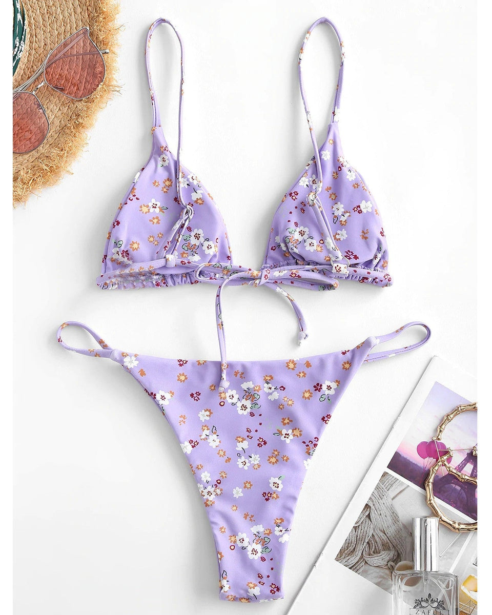 Vintage Baskılı Üç Parça Bikini
