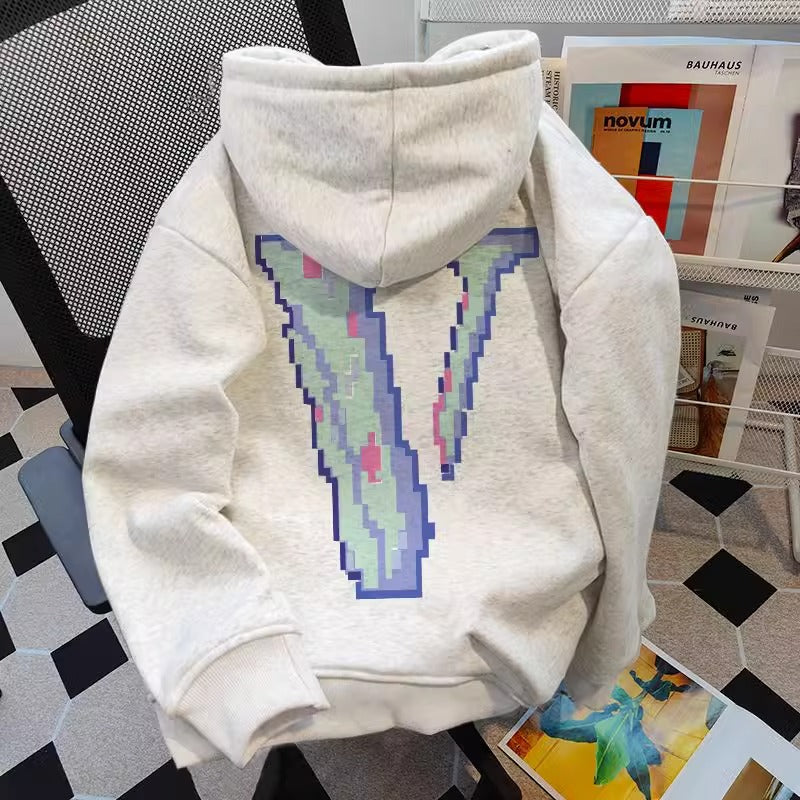 Vintage Monogramlı Baskılı Kapüşonlu Sweatshirt