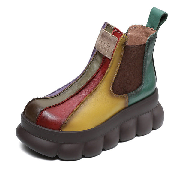Kadınlar Platform Wedge Rainbow Yuvarlak Burun Üst Katman Botlar