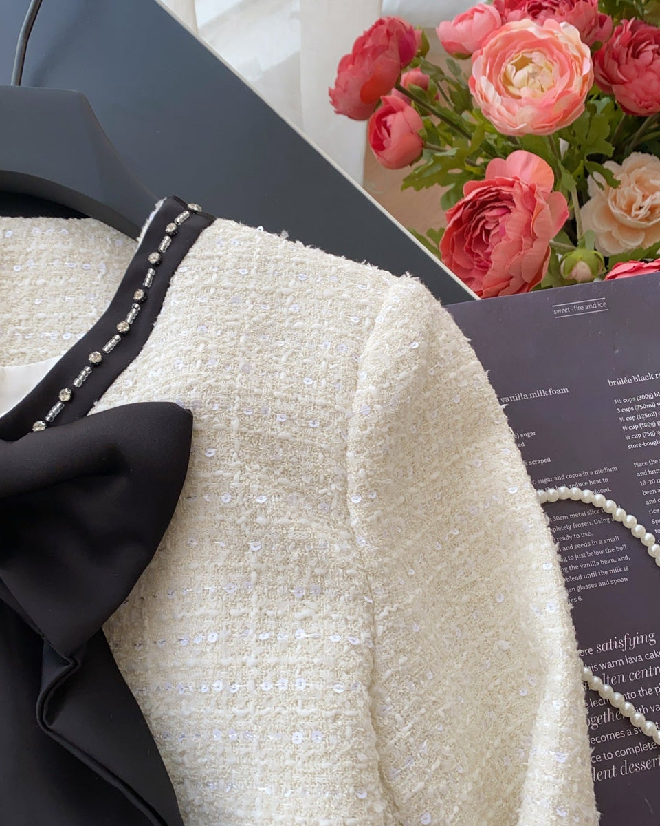 Premium Fiyonk Boncuklu Tweed Üst