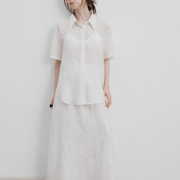 Jacquard Desenli Tencel Gömlek