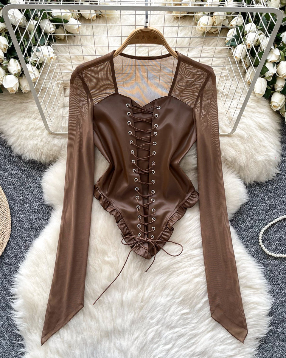 Düz Bağcıklı PU Ağı Mesh Patchwork Üst