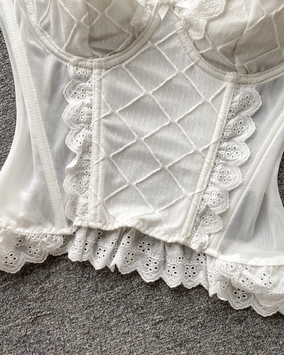 Saray Danteli Patchwork Balık Kemiği Askılı Bluz