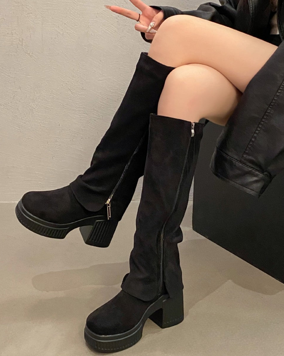 Kadın Yüksek Külotlu Çorap Moda Su Geçirmez Platform Retro Botlar