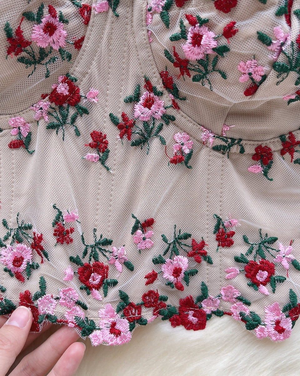 Off-shoulder Çiçek İşlemeli Dantel Bluz