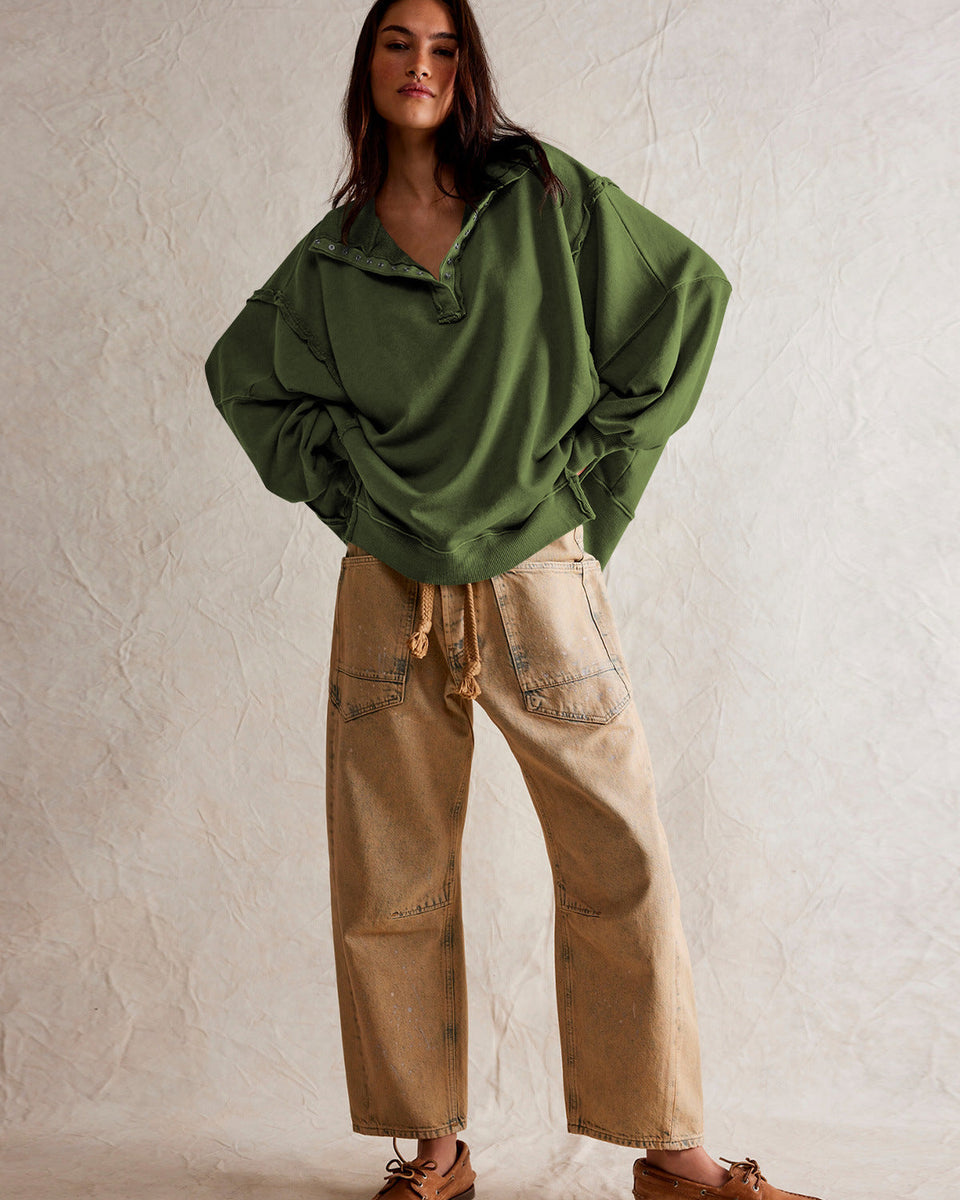 Oversize Yaka Kesik Sweatshirt