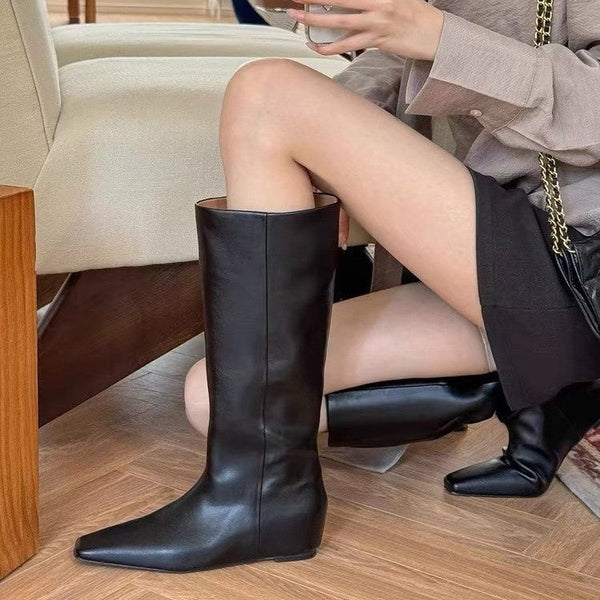 Artan İç Taban Wedge Retro Sivri Burun Skinny Niş Botlar