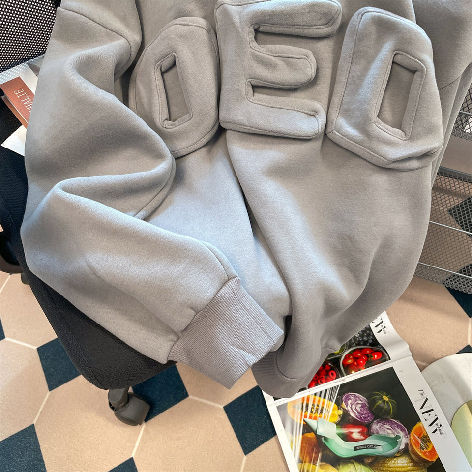 Oversize 3D Monogramlı Kapüşonlu Sweatshirt