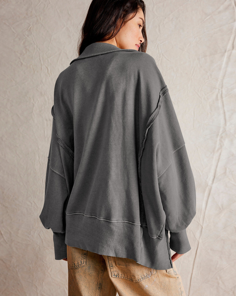 Oversize Yaka Kesik Sweatshirt