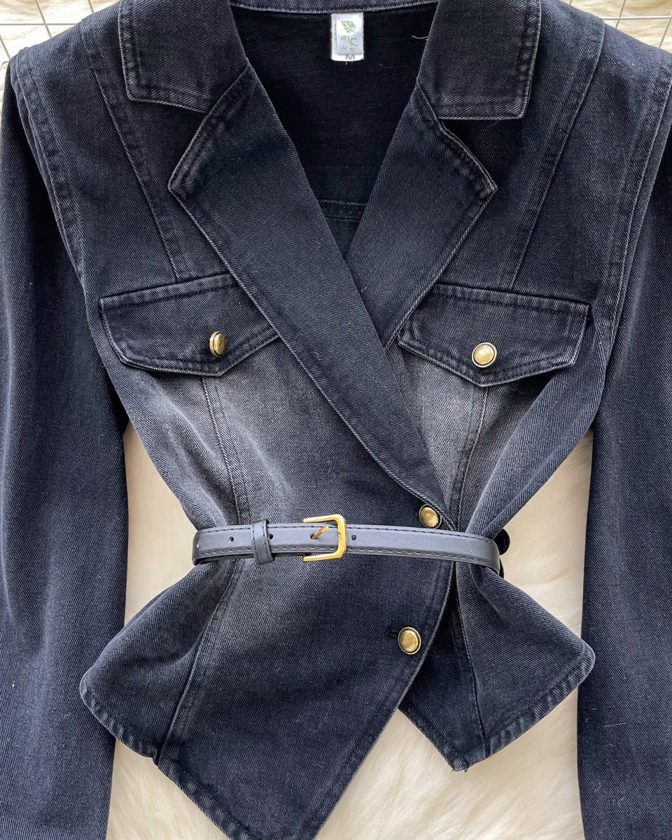 Düzensiz Tasarım Asimetrik Denim Gömlek