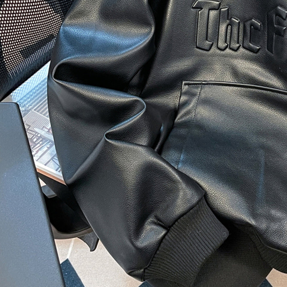 Şık Siyah PU Heykelsi Hoodie