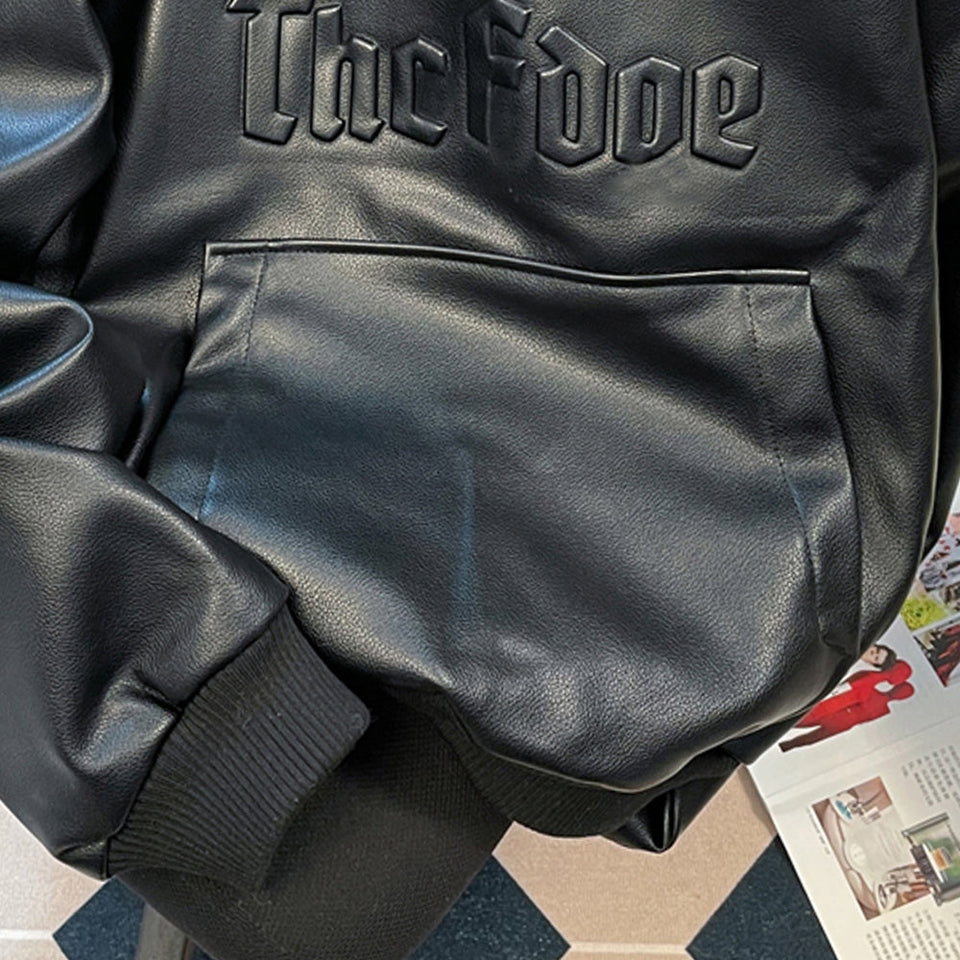 Şık Siyah PU Heykelsi Hoodie