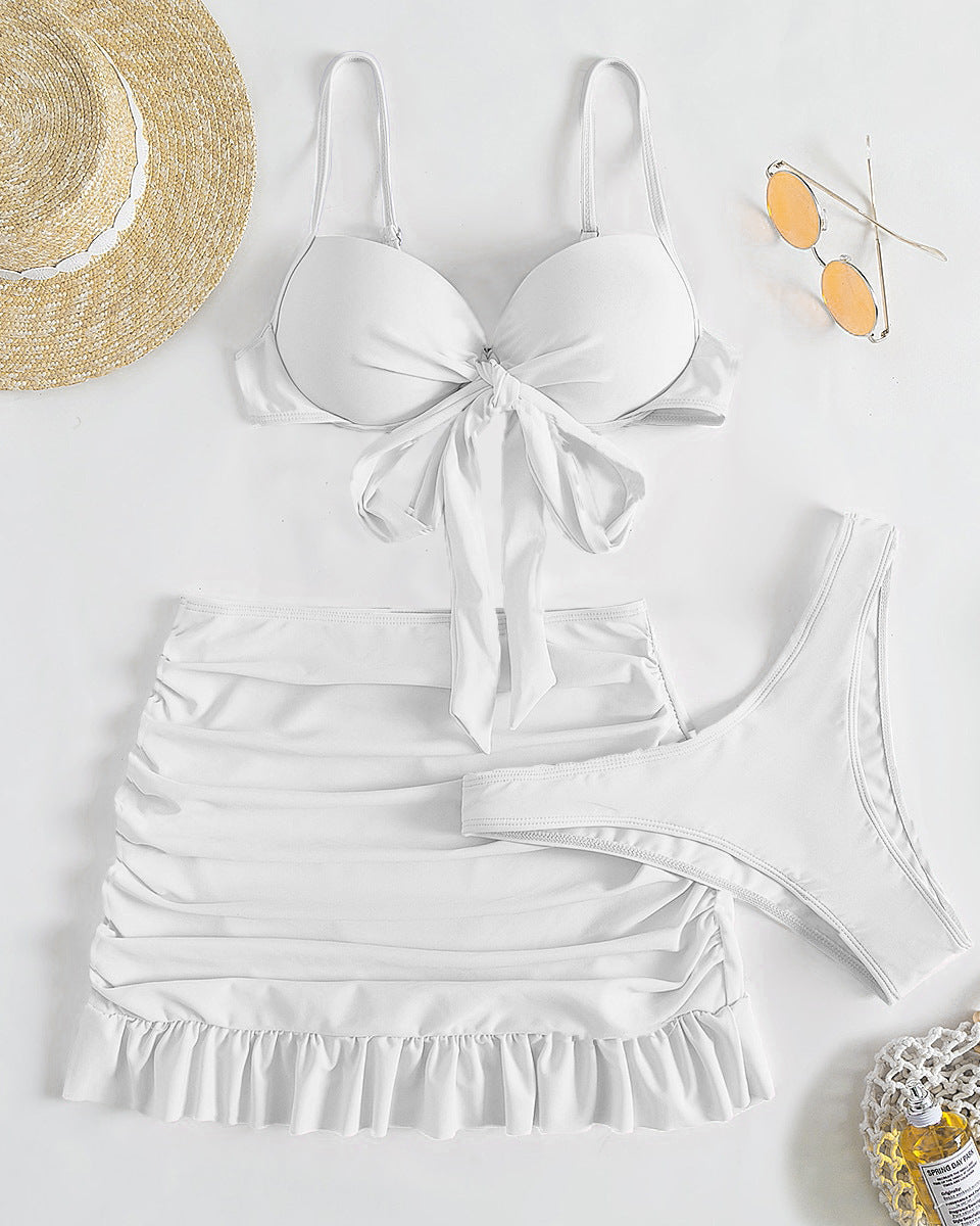 Düz Renk Üç Parça Yüksek Sarma Bikini