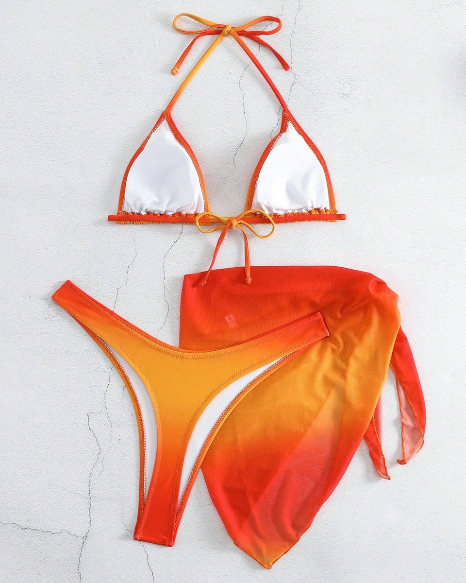Üç Parça Soluk Renkli Mayo Ayrık Bikini