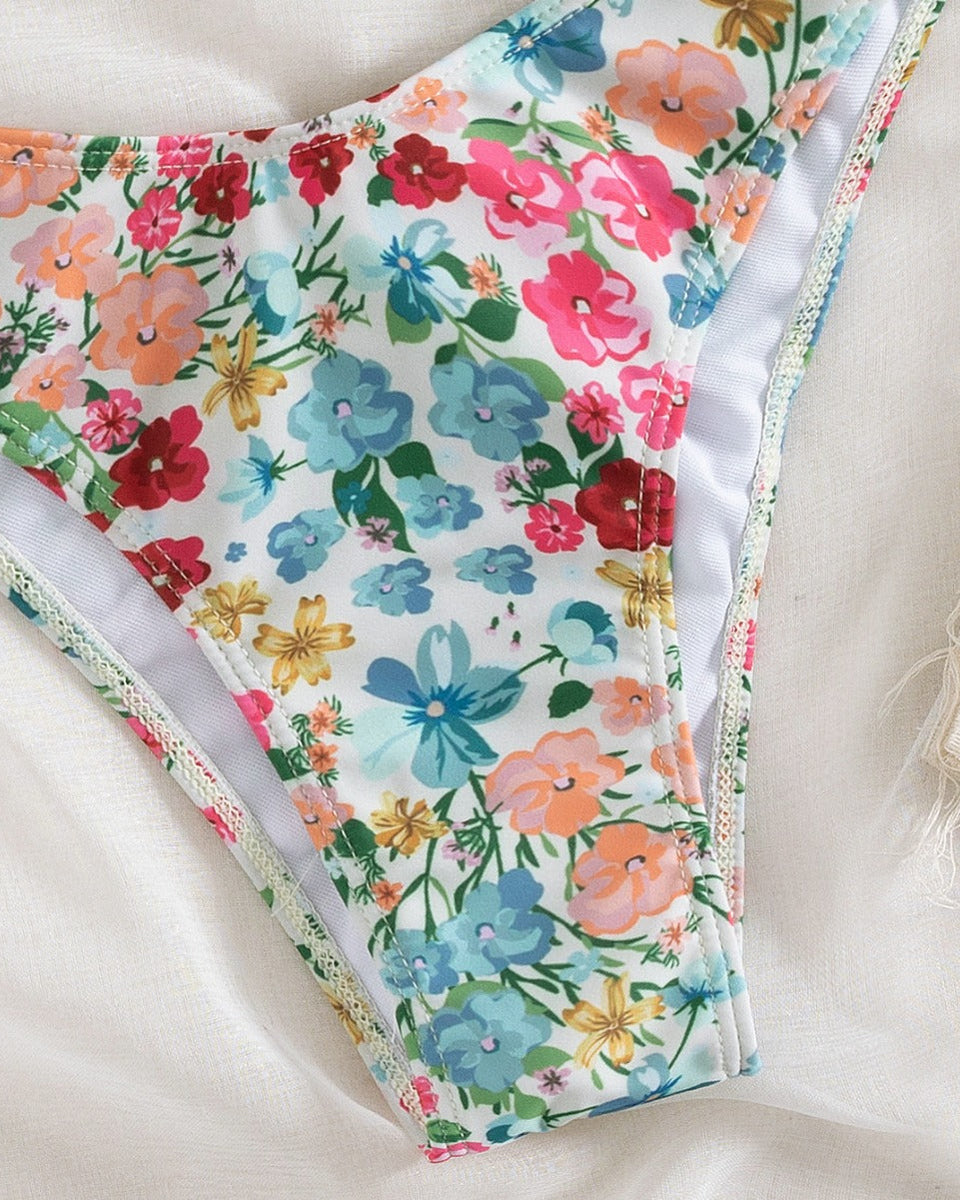Çiçek Desenli Split Üçgen Spa Bikini