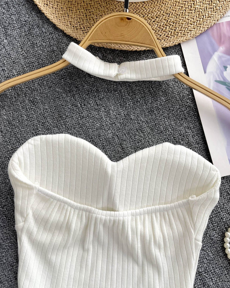 Choker ile Yastıklı Çizgili Örgü Üst