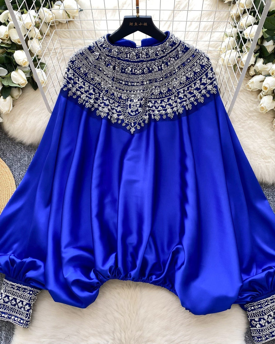 Etnik Stil Boncuklu Yarasa Kol Gömlek