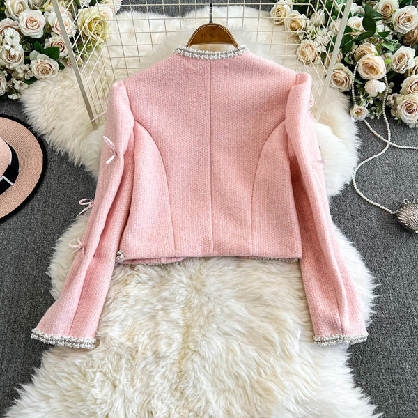 Fiyonk Boncuklu Pembe Tweed Üst