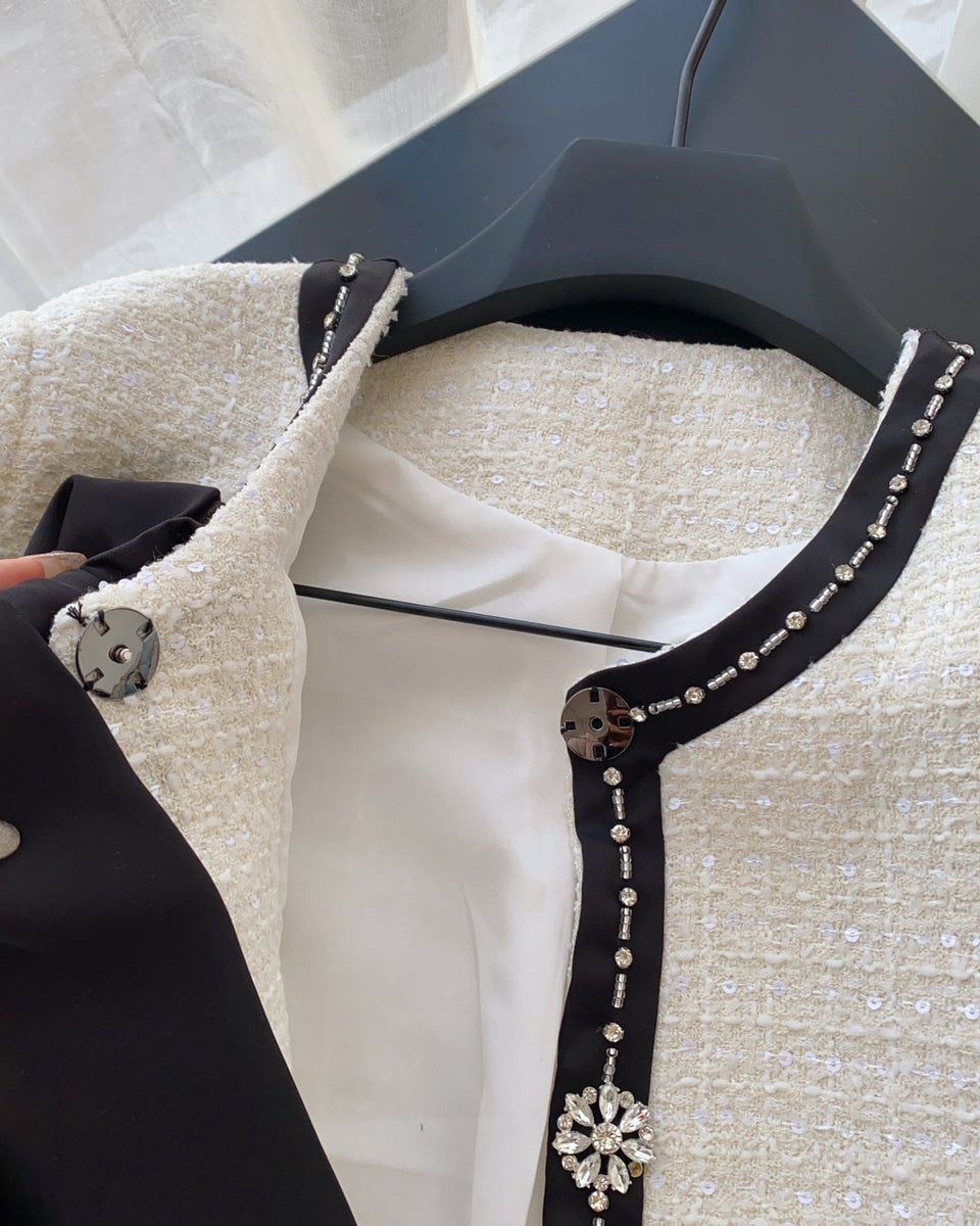 Premium Fiyonk Boncuklu Tweed Üst