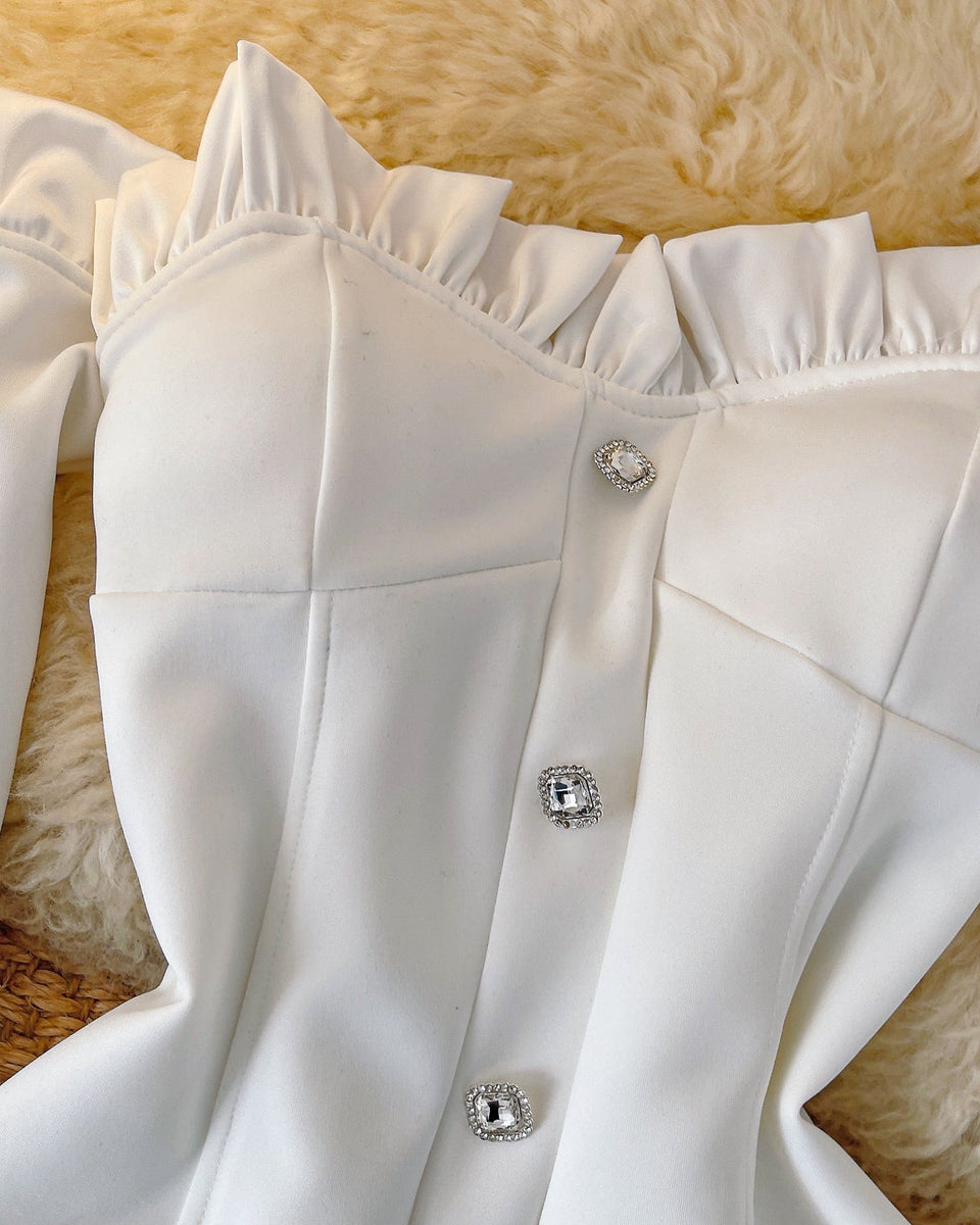 Niş Off-shoulder Rhinestone Düğmeli Üst