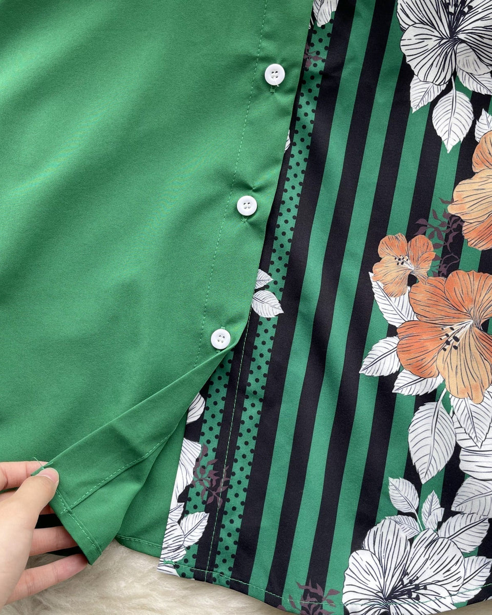 Çiçek Desenli Patcher Loose-fit Gömlek