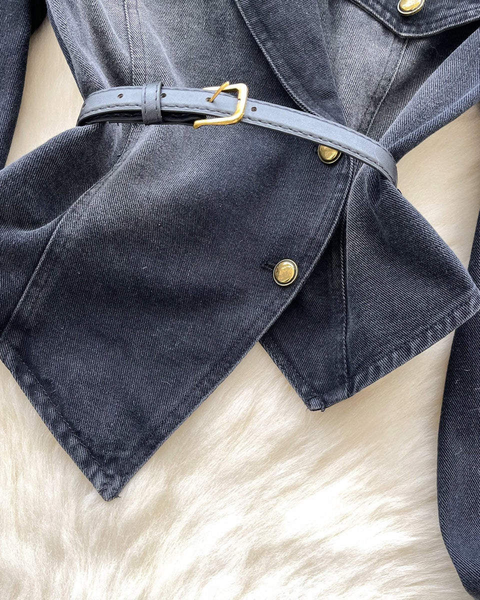 Düzensiz Tasarım Asimetrik Denim Gömlek