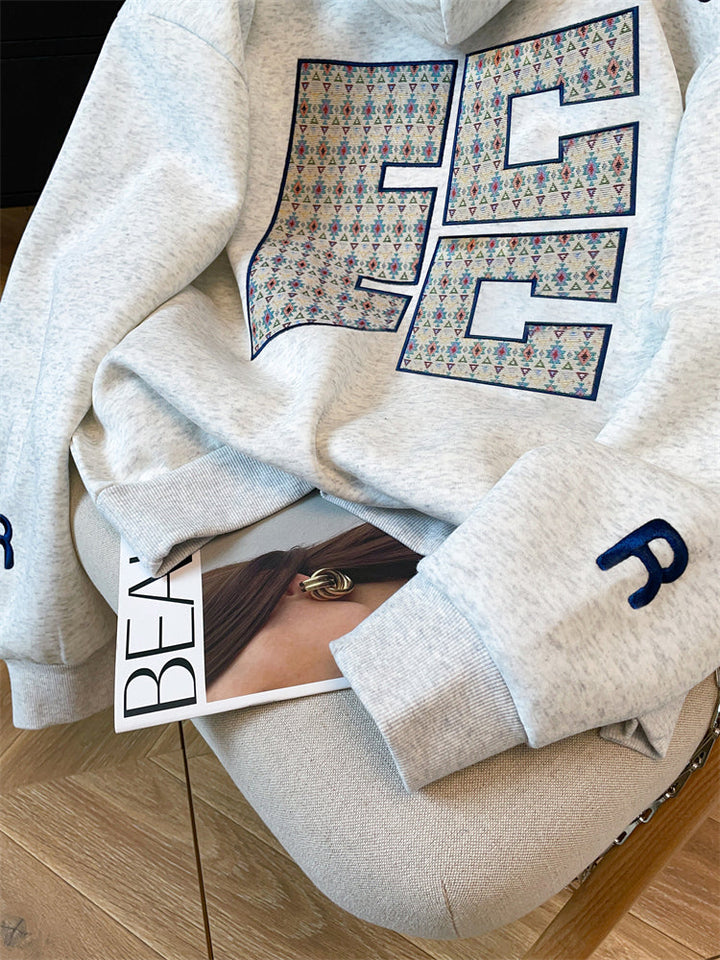 Şık Monogramlı Nakışlı Kapüşonlu Sweatshirt