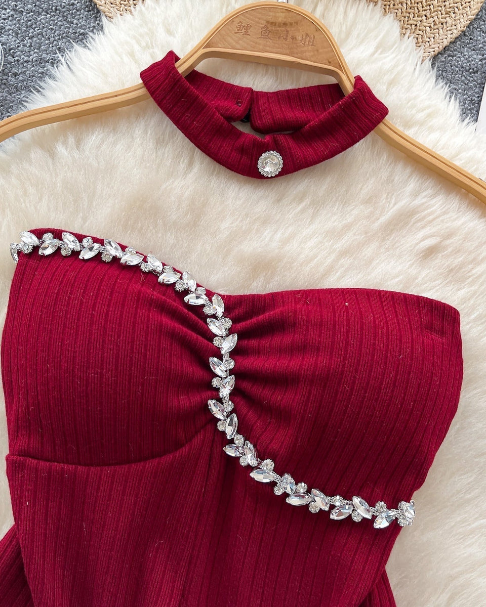 Boncuklu Yastıklı Üst ve Choker