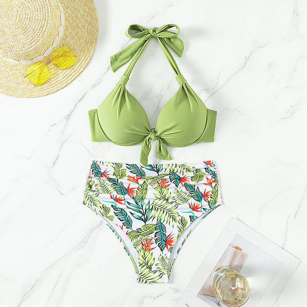 Düz Renkli Baskılı Mayo Plaj Bikini