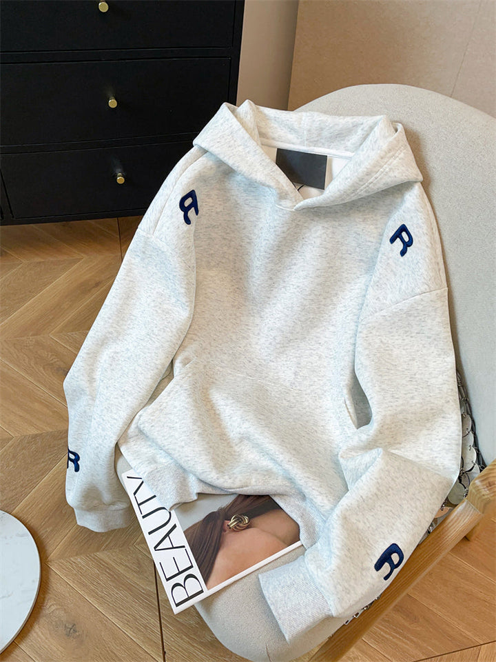 Şık Monogramlı Nakışlı Kapüşonlu Sweatshirt