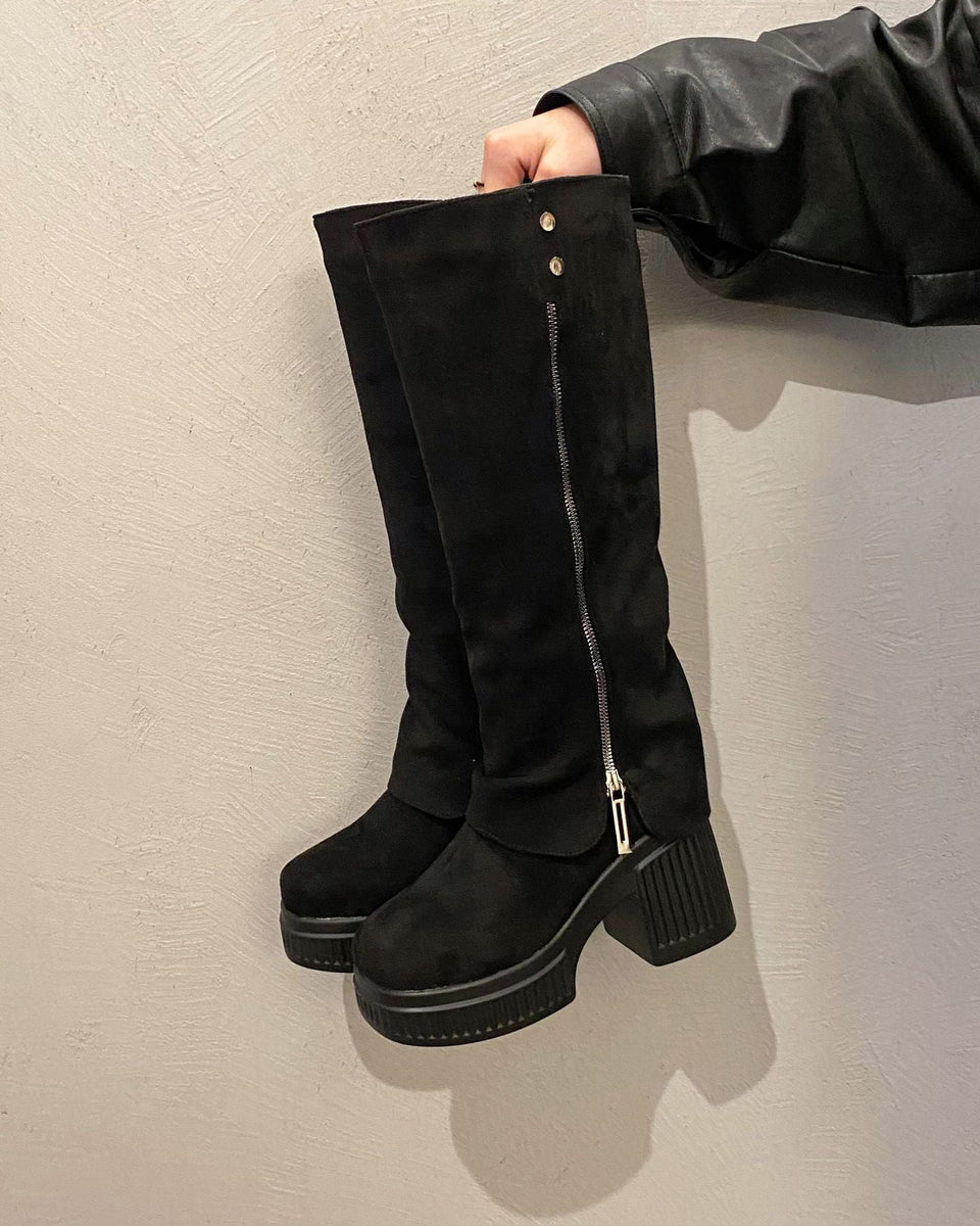 Kadın Yüksek Külotlu Çorap Moda Su Geçirmez Platform Retro Botlar