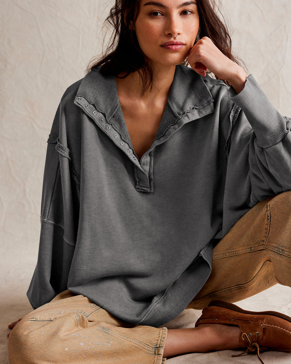 Oversize Yaka Kesik Sweatshirt
