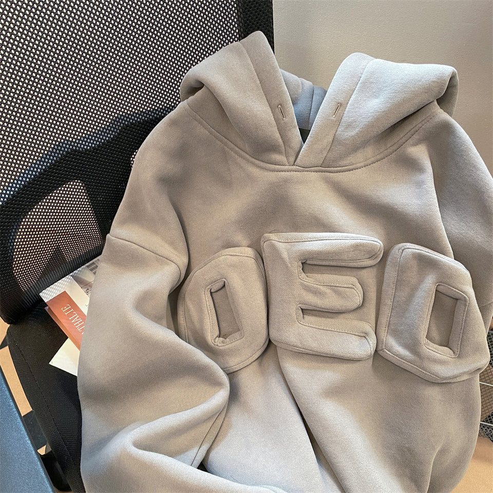 Oversize 3D Monogramlı Kapüşonlu Sweatshirt