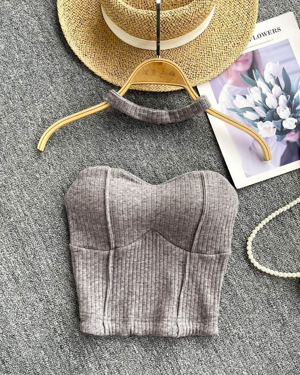 Choker ile Yastıklı Çizgili Örgü Üst