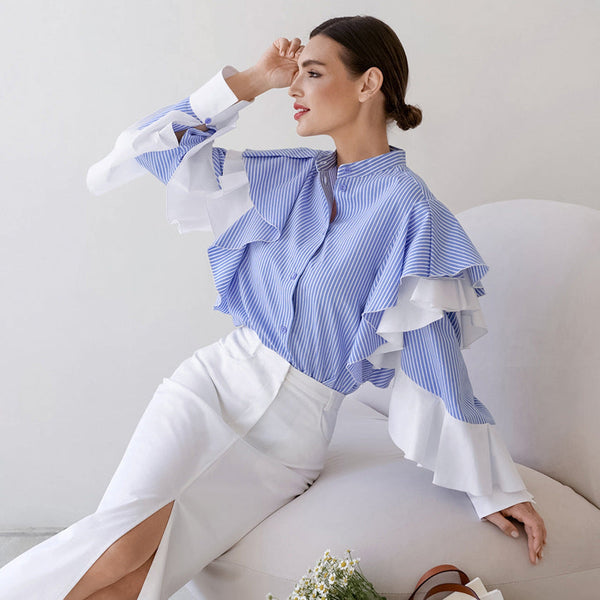 Silk Elegance Ekose Desenli Uzun Kollu Rahat Gömlek
