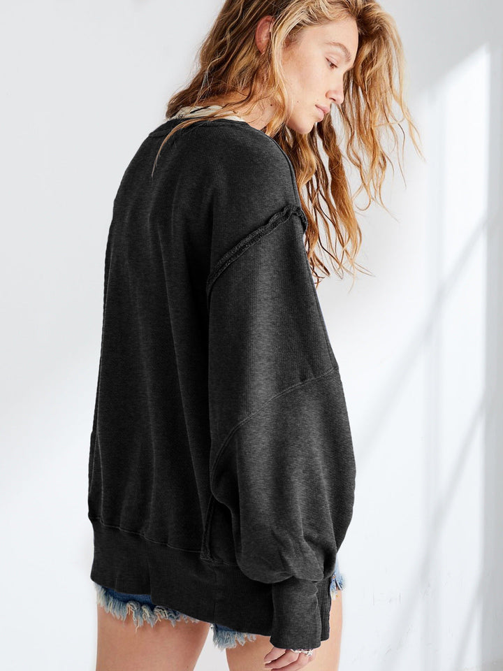 Yuvarlak Yaka Bol Kesim Yıpranmış Sweatshirt