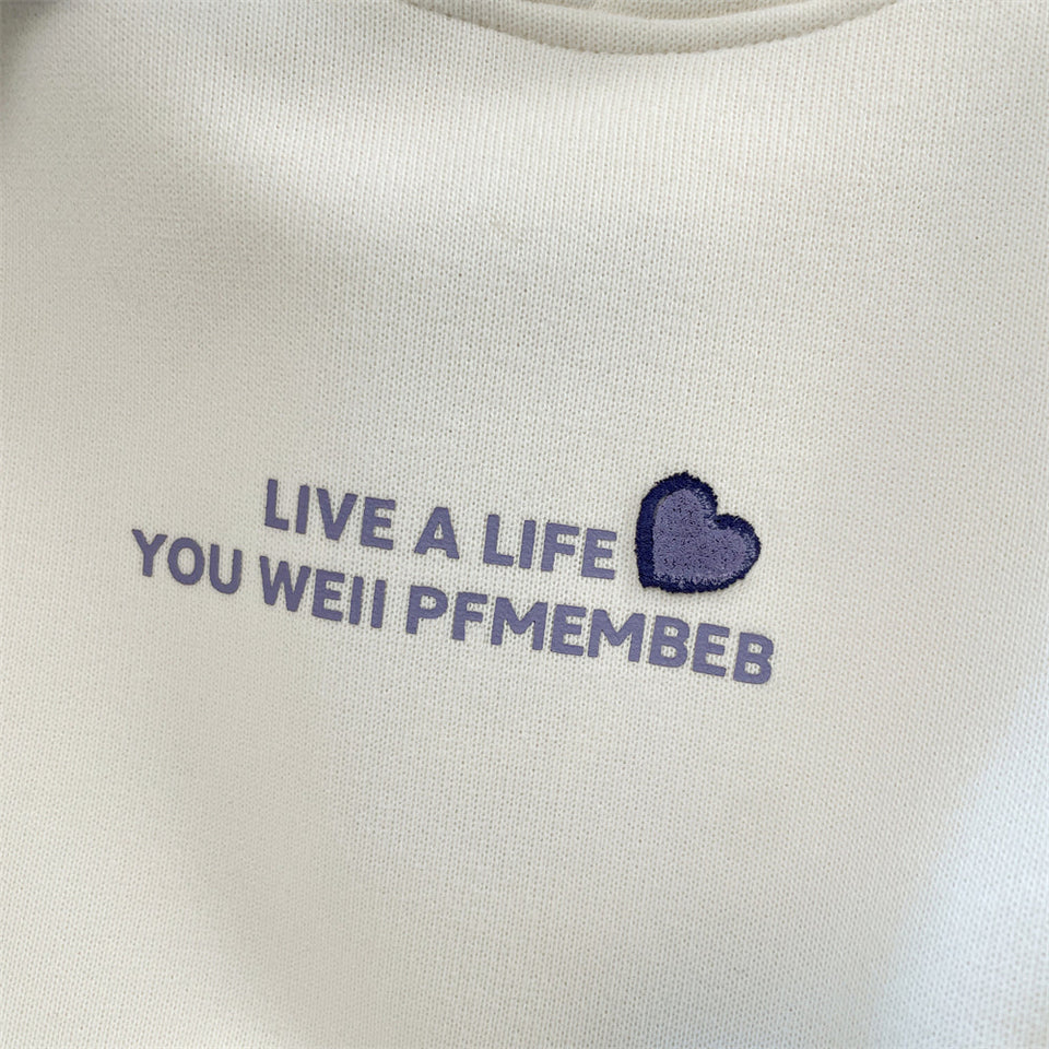 Tatlı Kalp Baskılı Kapüşonlu Sweatshirt