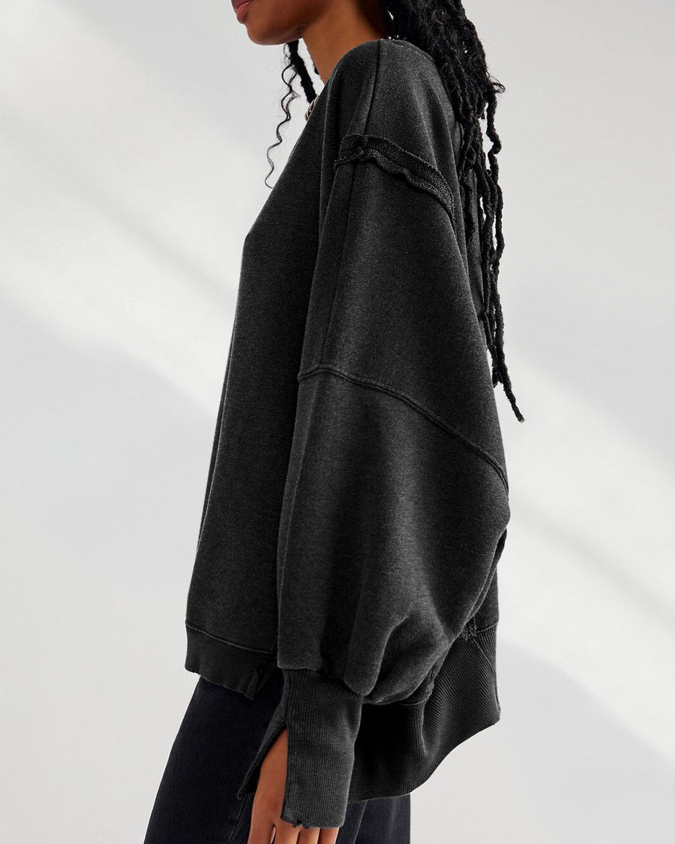 Yuvarlak Yaka Bol Kesim Yıpranmış Sweatshirt