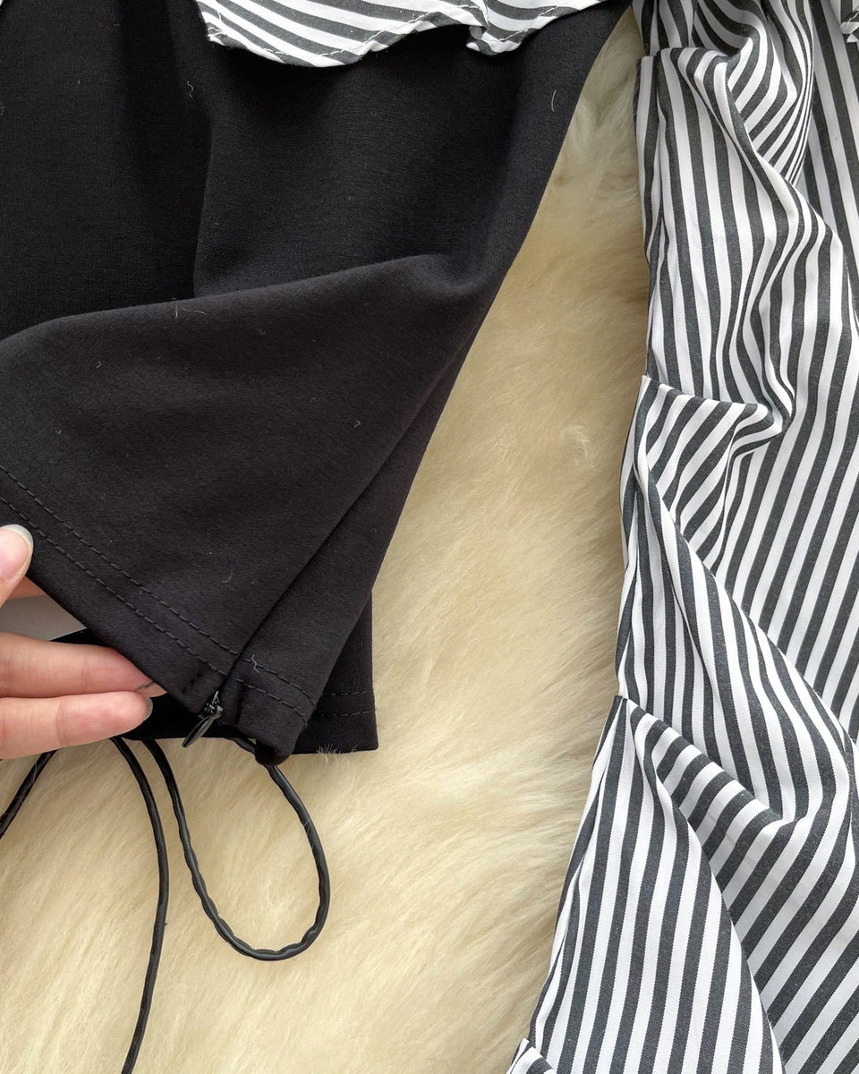 Omuz Açık Çizgili Patchwork Üst